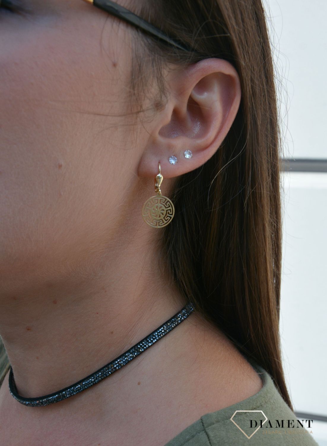 Złote kolczyki wiszące blaszki droga grecka KL 9299v.jpg